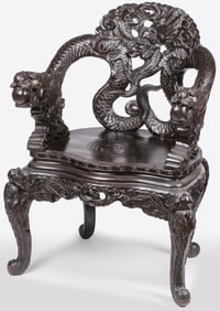 CHINESE EXPORT CARVED DRAGON CHAIR