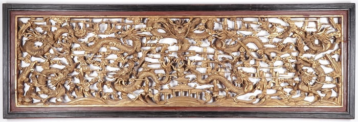 LARGE CHINESE CARVED GILT-WOOD PANEL