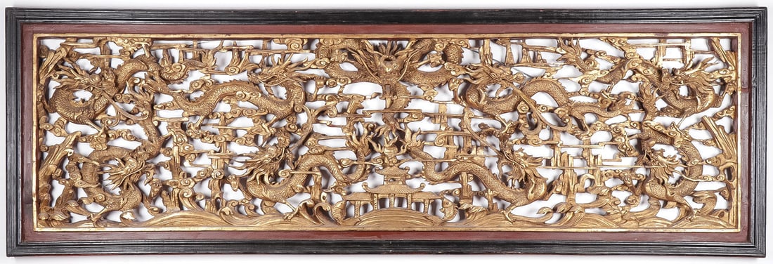 LARGE CHINESE CARVED GILT-WOOD PANEL (1 of 1)