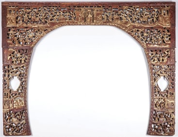 LARGE CHINESE CARVED GILT-WOOD ARCH