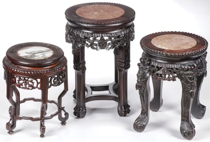 THREE CHINESE EXPORT CARVED WOOD STANDS