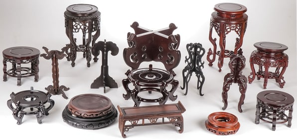 16 CHINESE CARVED WOOD STANDS