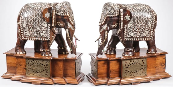 PR IMPRESSIVE ROSEWOOD & INLAID ELEPHANTS
