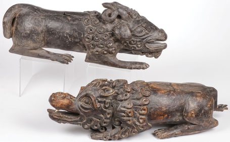 PR MEXICAN CARVED FIGURAL SLIT DRUMS, 19TH C