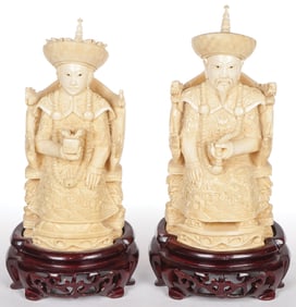 CHINESE CARVED EMPEROR & EMPRESS, C. 1920