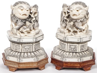 PR CHINESE CARVED FOO LIONS, QING