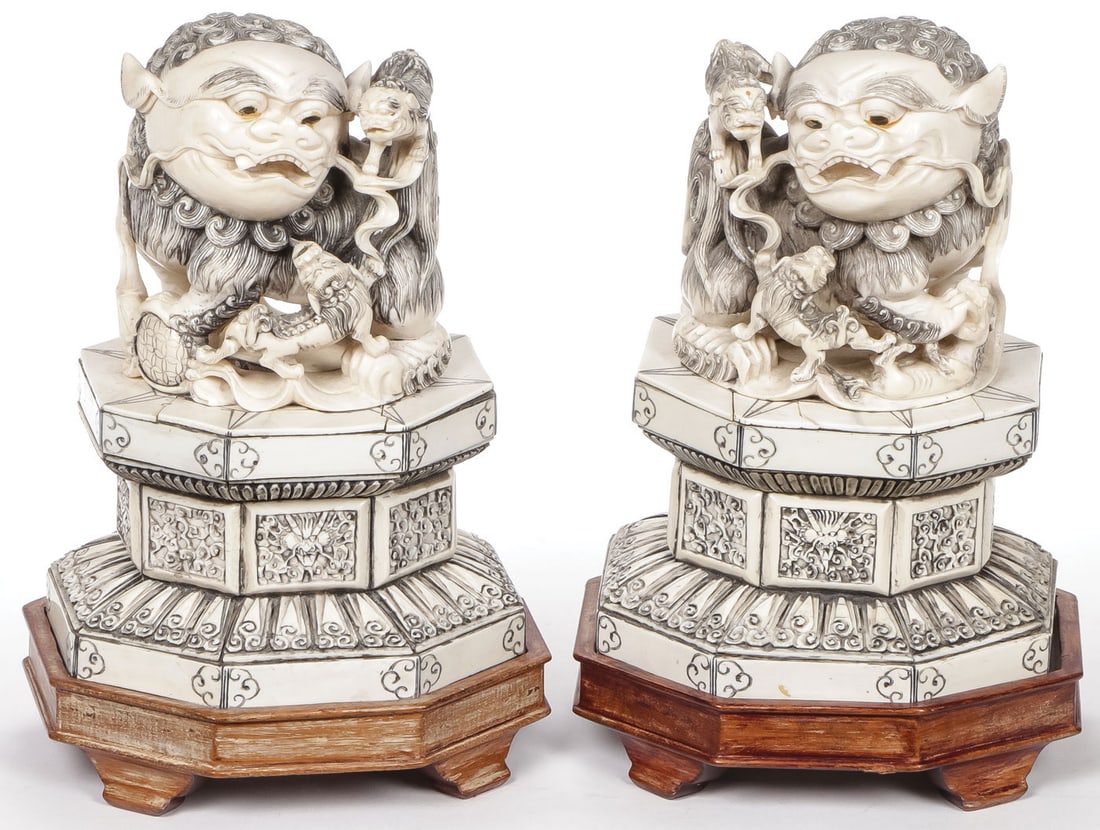 PR CHINESE CARVED FOO LIONS, QING (1 of 5)