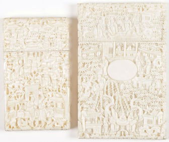 TWO FINELY CARVED CHINESE CARD CASES