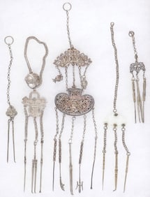 5 CHINESE GROOMING CHATELAINES, QING