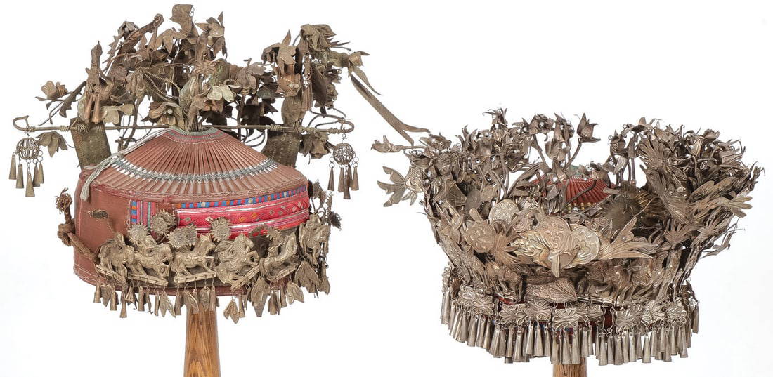 PAIR OF CHINESE MIAO CEREMONIAL HATS