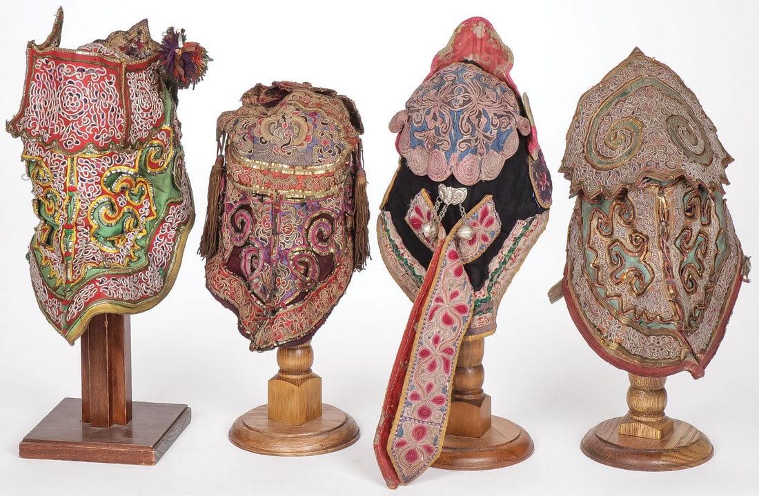 FOUR CHINESE EMBROIDERED CHILDREN'S HATS, QING (1 of 3)