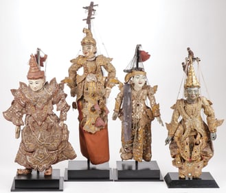 GROUP OF FOUR BURMESE MARIONETTES, 19TH/20TH C