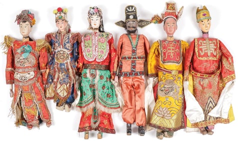 SIX LARGE VINTAGE CHINESE OPERA DOLLS