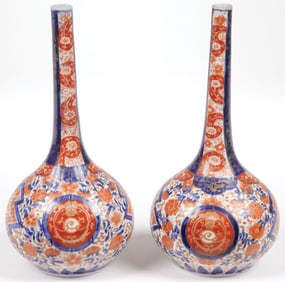 PAIR JAPANESE IMARI PORCELAIN BOTTLE VASES