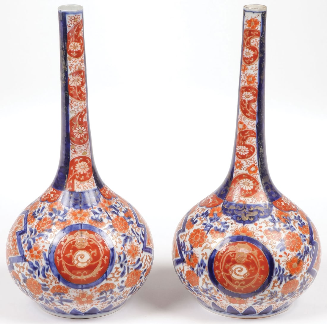 PAIR JAPANESE IMARI PORCELAIN BOTTLE VASES (1 of 5)