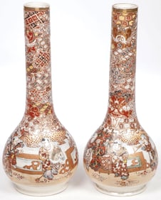 PR JAPANESE SATSUMA BOTTLE VASES, MEIJI