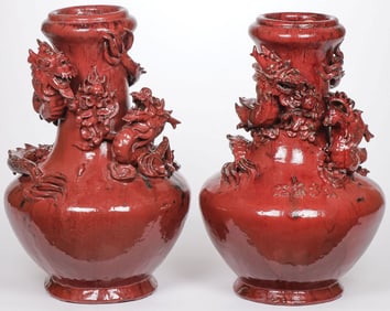 IMPRESSIVE PAIR OF CHINESE SANGRE DE BOEUF DRAGON