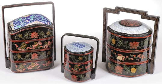 THREE CHINESE STACKING BOXES