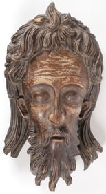 RARE CARVED RUSSIAN ICON, HEAD OF ST. JOHN