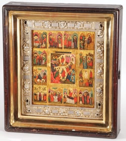 RUSSIAN ICON OF THE RESURRECTION AND FEASTS