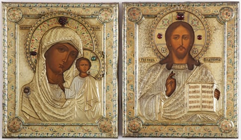 PAIR OF INTERESTING RUSSIAN WEDDING ICONS, C. 190