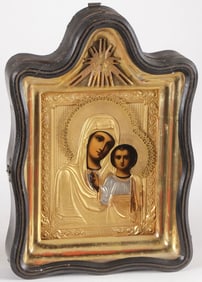 A RUSSIAN ICON IN SHADOW BOX FRAME, C. 1890