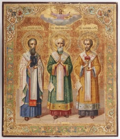 FINE RUSSIAN ICON THE THREE HIERARCHS, C. 1890