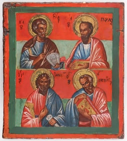 A GREEK ICON OF FOUR SAINTS, 19TH C
