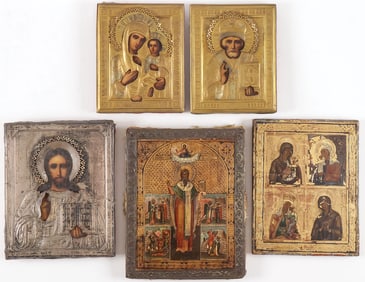 GROUP OF 5 RUSSIAN ICONS, 19TH C