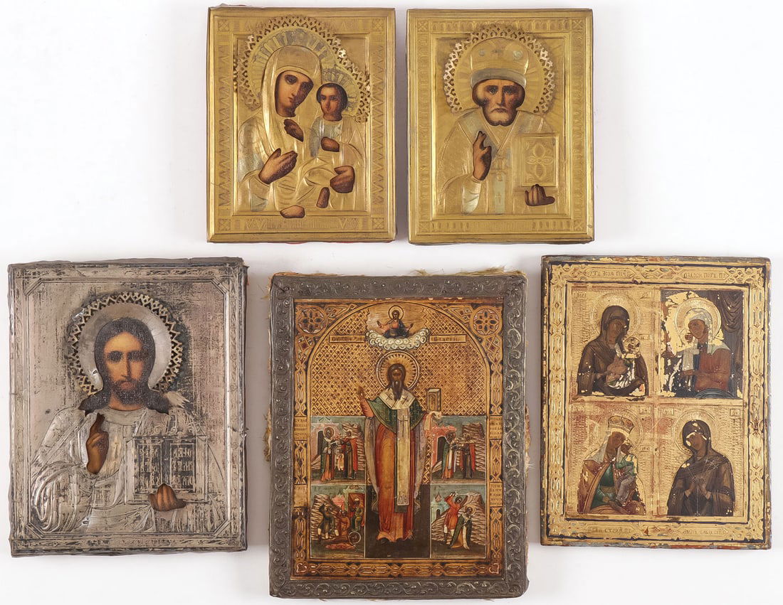 GROUP OF 5 RUSSIAN ICONS, 19TH C (1 of 6)