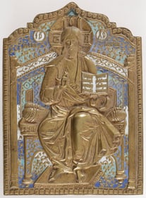 FINE CAST BRASS & ENAMEL RUSSIAN ICON OF CHRIST