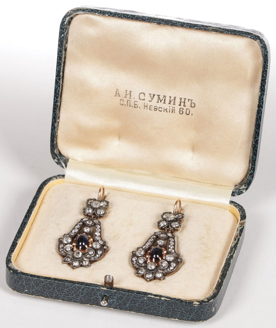 RUSSIAN GOLD & DIAMOND EARRINGS, ALFRED THIELMANN (1 of 4)