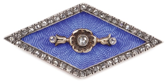 RUSSIAN GOLD, ENAMEL & DIAMOND BROOCH, IVAN BRITZ