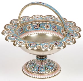 RUSSIAN SILVER & ENAMEL BASKET, KURLYUKOV, 1895