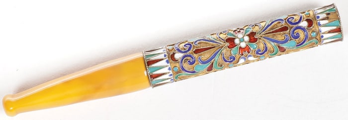 RUSSIAN SILVER GILT & ENAMEL PIPE STEM