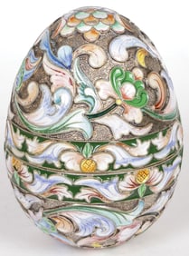 BEAUTIFUL RUSSIAN SILVER & ENAMELED EGG