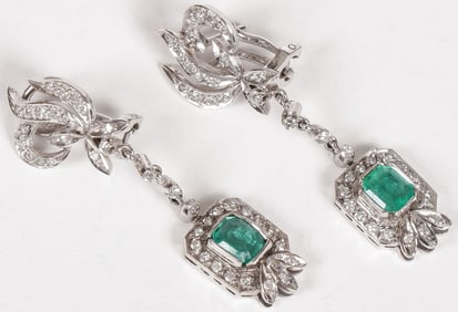 14K GOLD, DIAMOND, & EMERALD ART DECO EARRINGS