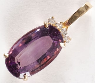 14K YELLOW GOLD, AMETHYST, & DIAMOND PENDANT