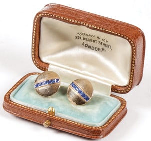 TIFFANY GOLD & SAPPHIRE CASED EARRINGS, C 1900