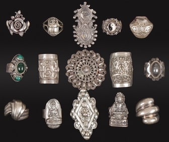 14 SILVER ASIAN/BUDDHIST RINGS & OTHERS