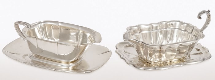 PAIR STERLING SILVER SAUCE BOATS AND UNDERTRAYS