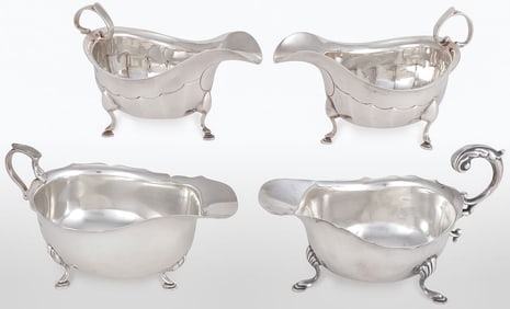FOUR ENGLISH STERLING SILVER GRAVY BOATS