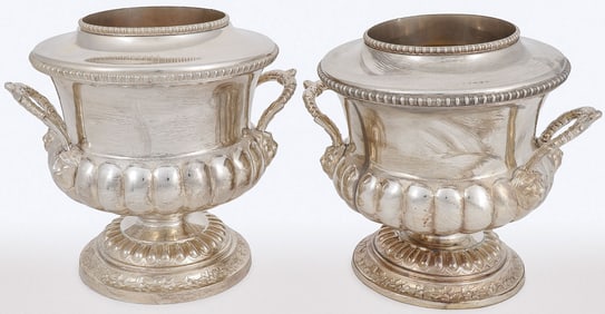 PAIR OF GEORGIAN SILVER-PLATED WINE COOLERS