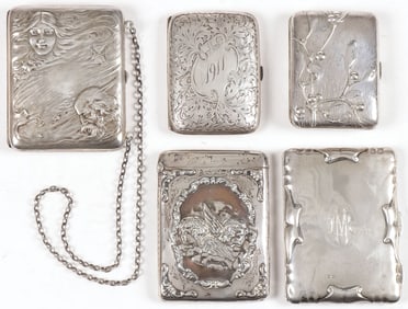 FIVE STERLING SILVER CIGARETTE & CARD CASES