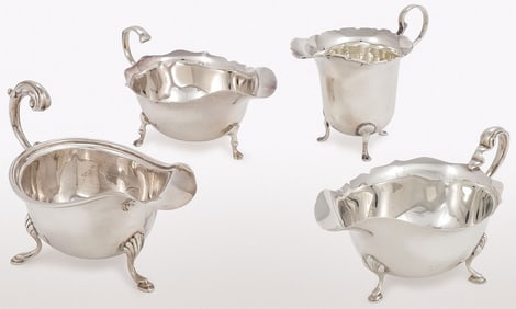ENGLISH STERLING SILVER GRAVY BOATS AND CREAMER