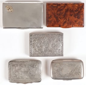 FIVE VINTAGE SNUFF BOXES & CASES