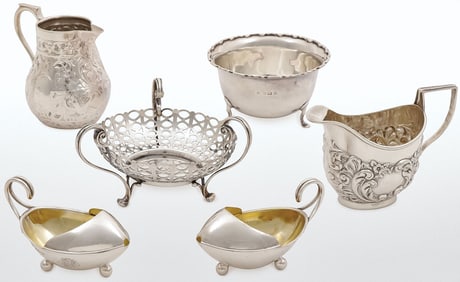 SIX ENGLISH STERLING SILVER TABLEWARES