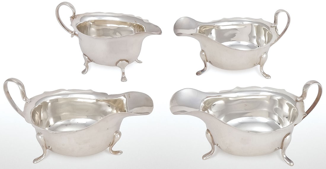 FOUR ENGLISH STERLING SILVER GRAVY BOATS (1 of 5)