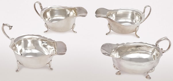 FOUR STERLING SILVER GRAVY BOATS