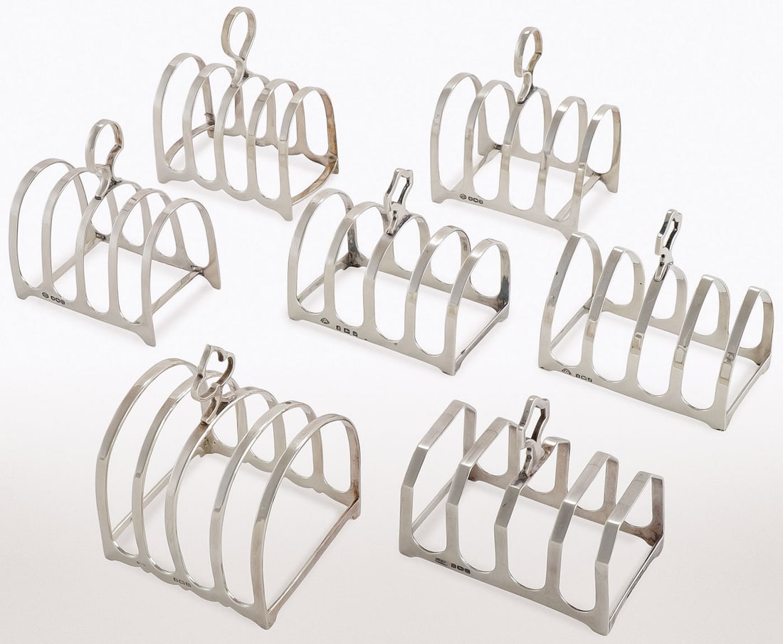 SEVEN ENGLISH STERLING SILVER TOAST RACKS (1 of 7)